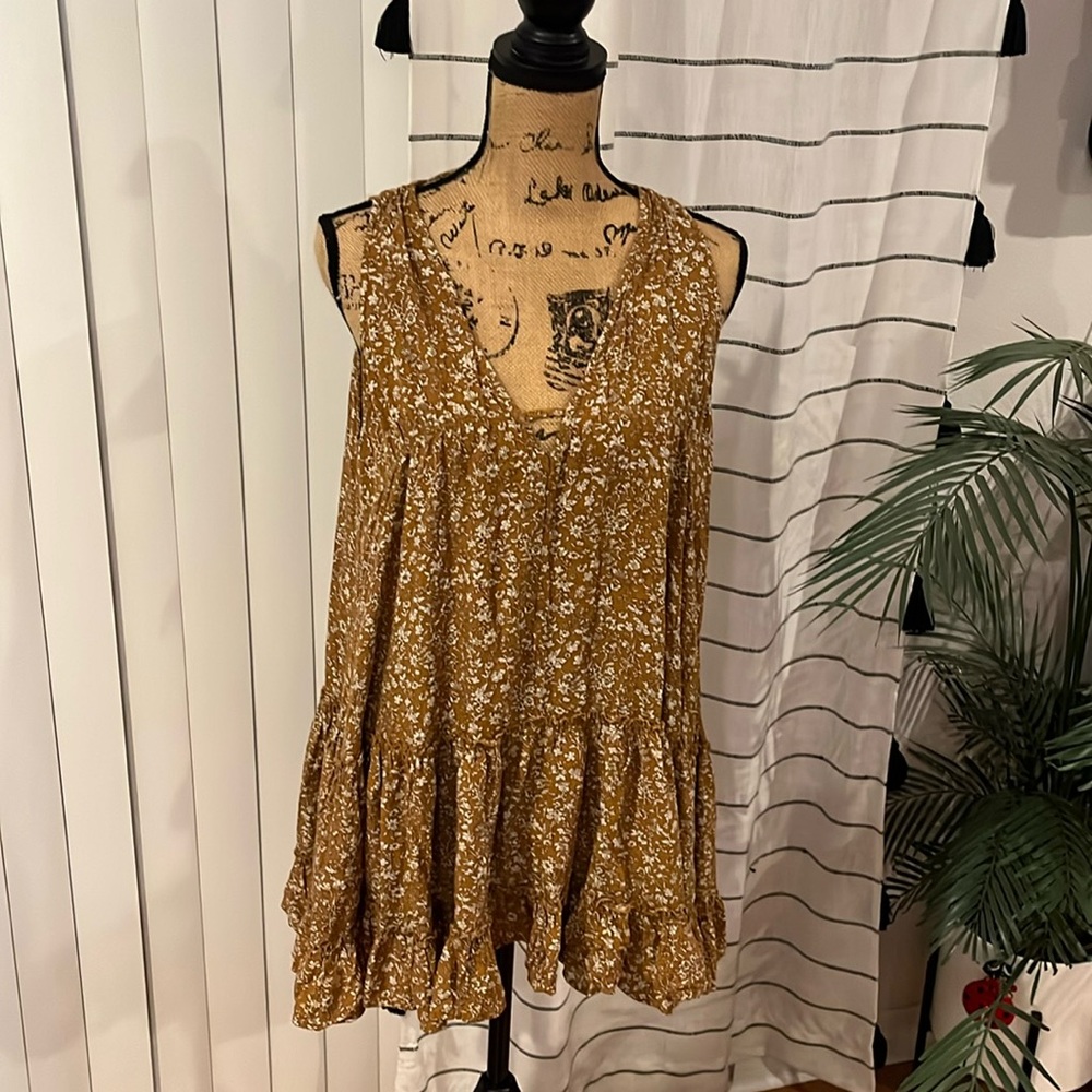 Millibon mustard yellow tier ruffle dress with pockets